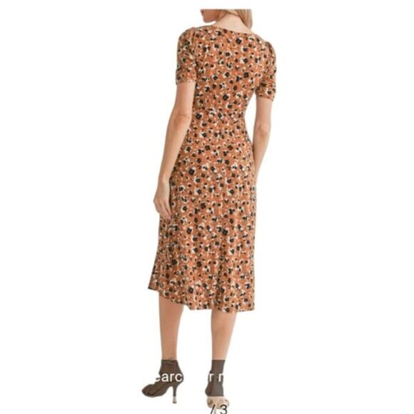 Lush Floral Print Brown Short Sleeve Knee Length Wrap Dress Size Small NWT - Picture 7 of 8